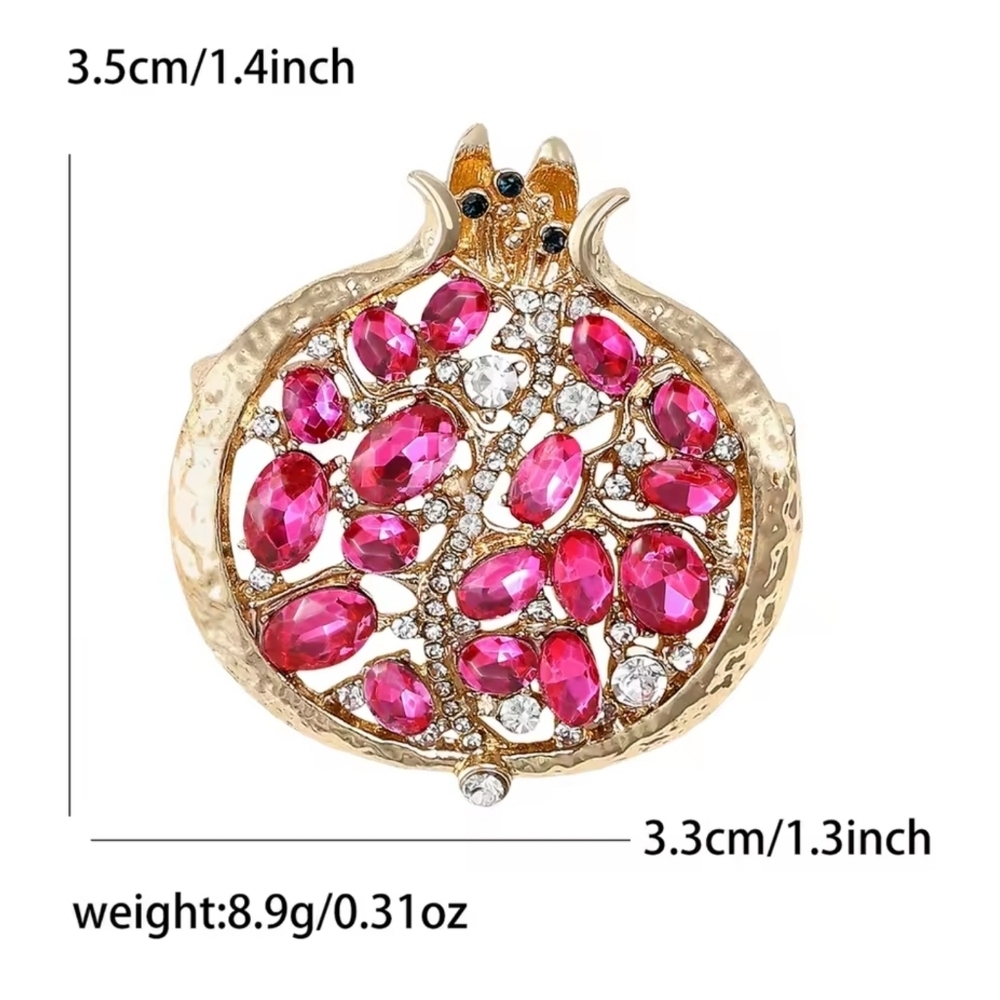 Gold and Pink Pomegranate Brooch - Picture 5 of 7